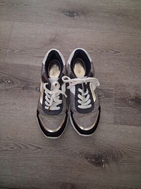 Michael Kors Women's White and Black Metallic Lace-Up Sneakers